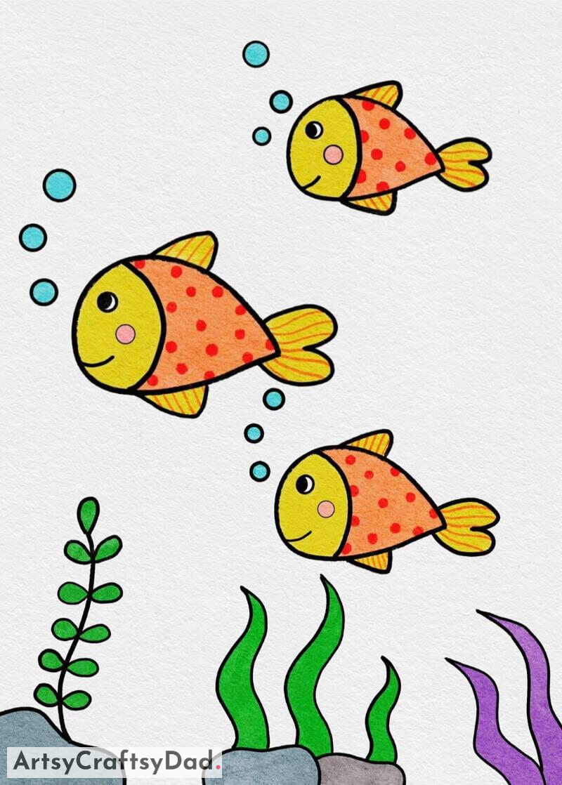 Simple and Easy Fish Drawing for Kids- Kids will be delighted with these gorgeous character illustrations. 