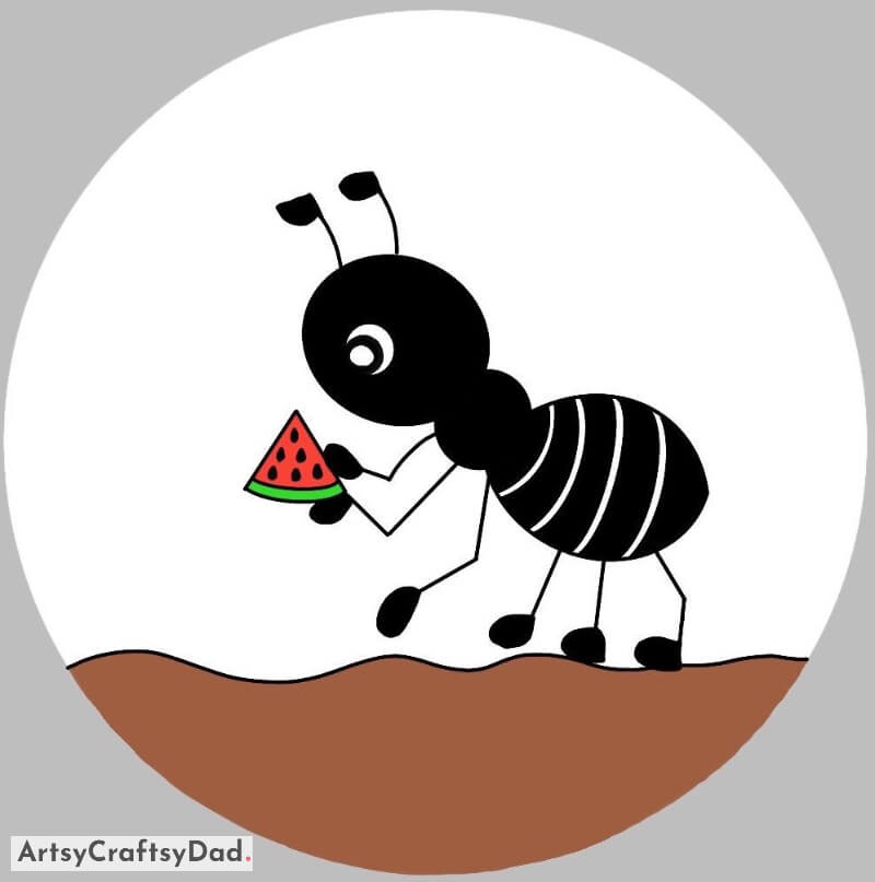 Simple Ant Holding Watermelon Slice Drawing Idea for Kids - Artful Animal Drawings for Kids