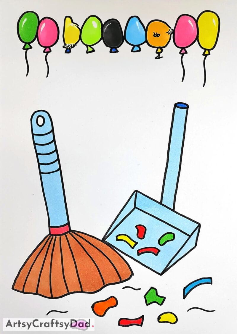 Simple Broom and Dustpan Drawing for Children - Cheerful and Uplifting Drawing Ideas for Kids 