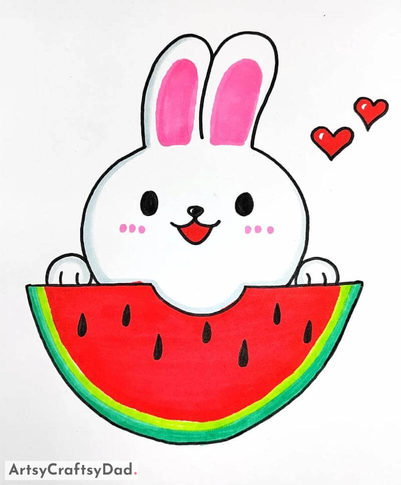 Simple Bunny and Watermelon Drawing for Kids age 9-12- Artistic Creations for Youngsters (Aged 10-12) 