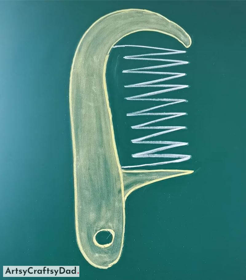 Simple Comb Chalk Drawing on Board - Drawing a cheerful and lively chalk image on the board without difficulty