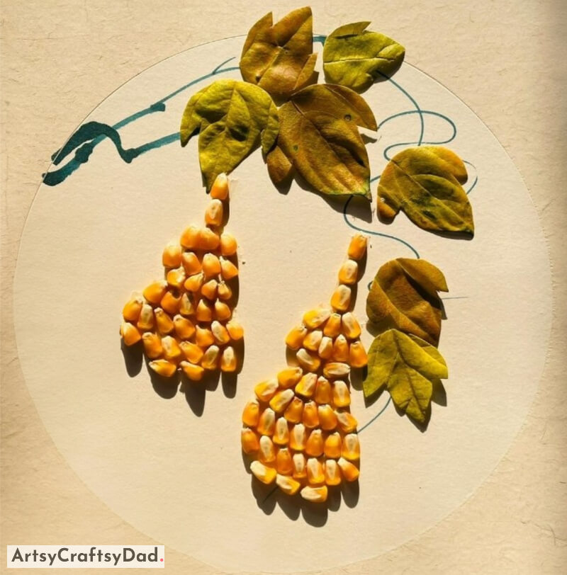 Simple Corn and Fallen Leaf Craft Idea - Kids and Fallen Leaves - Creative Craft Ideas
