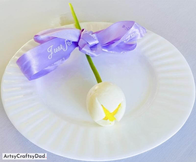 Simple Flower Made From Egg - Food Plate Decoration Idea - Delicious Course Arrangement on White Dish