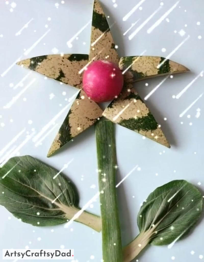 Simple Flower using Watermelon and Leaves Craft Idea - Vivid Flower Art and Crafting Utilizing Recycled Materials 