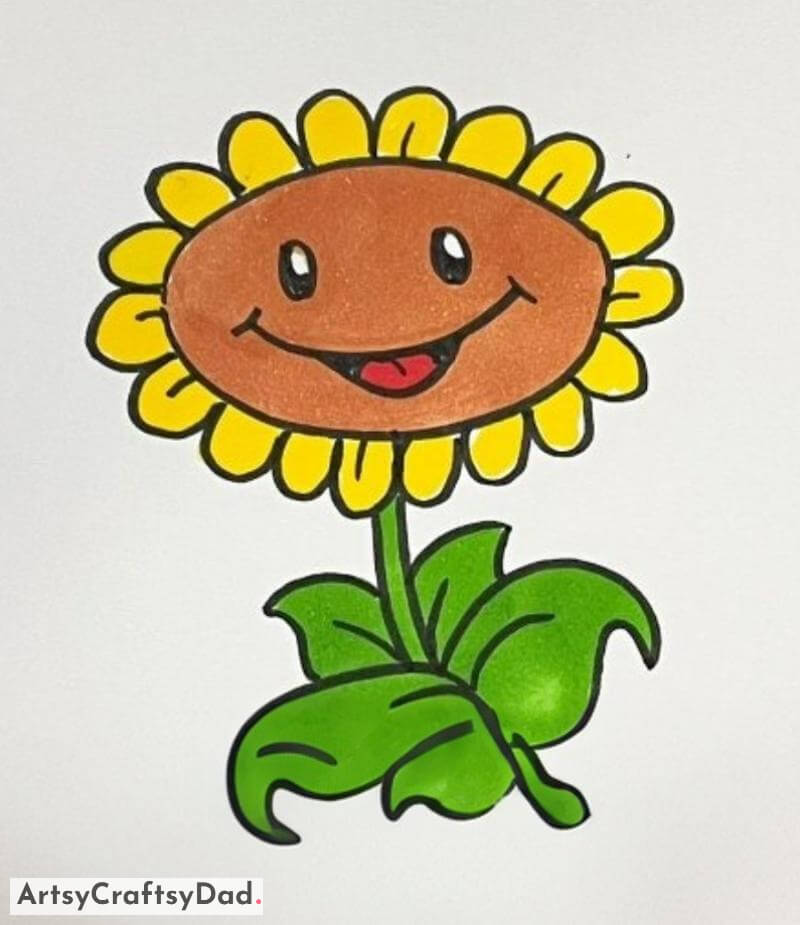 Simple Happy Sunflower Drawing for Kids A cheerful Sunflower illustration that's simple enough for children to draw. 