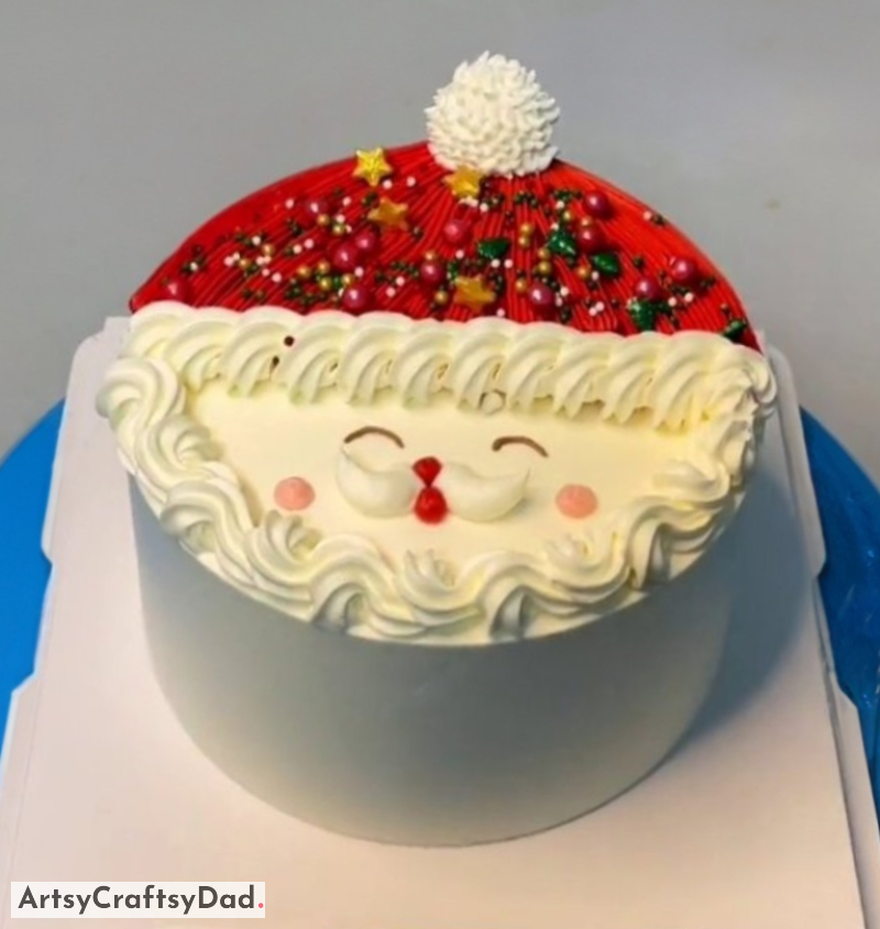 Simple To Make Santa Christmas Face Cake Decoration With Colorful Sprinkles - Christmas Time Santa Face Cake Plans