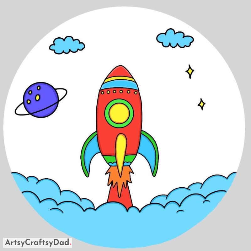 Space Rocket and Planet Drawing Idea - Eye-catching Drawings of Travel for Children