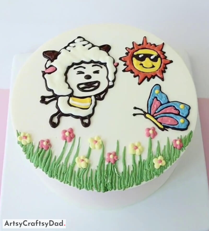 Spring Theme Cake Decoration With Flowers, Butterfly, Sun & Sheep - Creative Birthday Cake Embellishments For Kids 