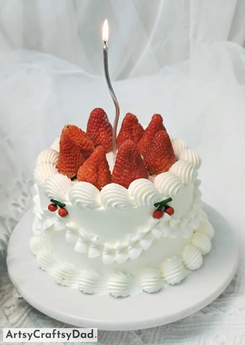 Strawberries Topping and Curve Candle - Easy Cake Decoration Idea - Irresistible & Delicious Strawberry Toppings for Cake Decorating