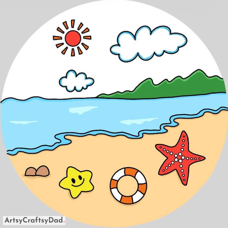 Summer Beach and Starfish Drawing - Bright Pictures for 10-15 year olds 