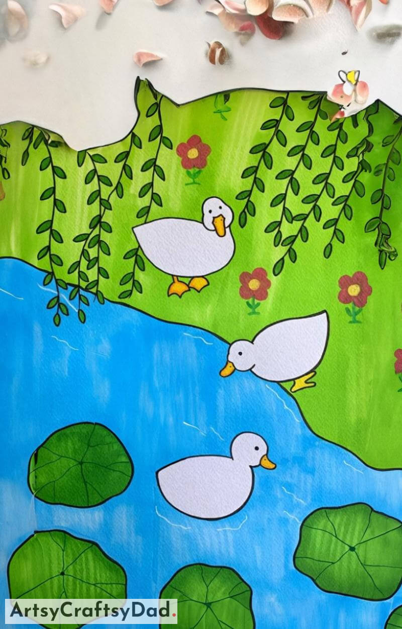 Swan Pond Drawing and Coloring- Imagination-sparking activities for 8-10 year olds