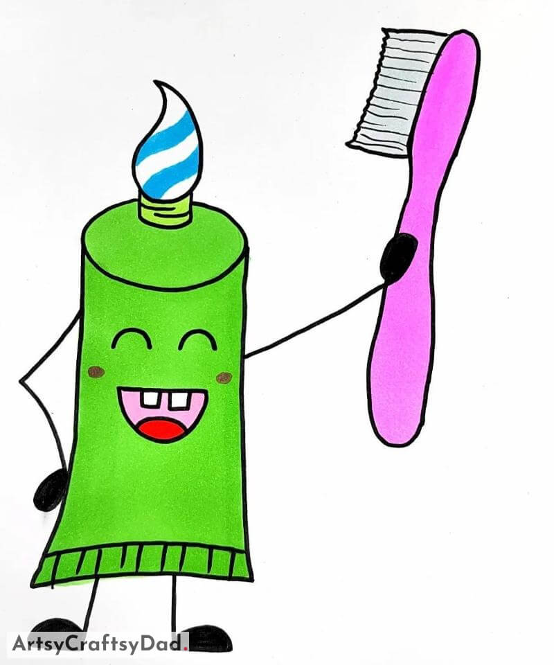 Toothpaste and Brush Cartoon Drawing for Kids- Kids will be mesmerized by these gorgeous character renderings.