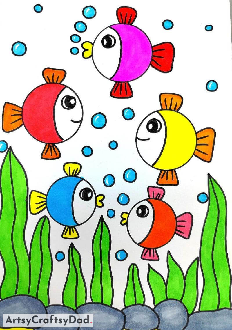 Underwater Fishes Drawing for Kids- Colorful Designs for Children (Aged 10-12) 