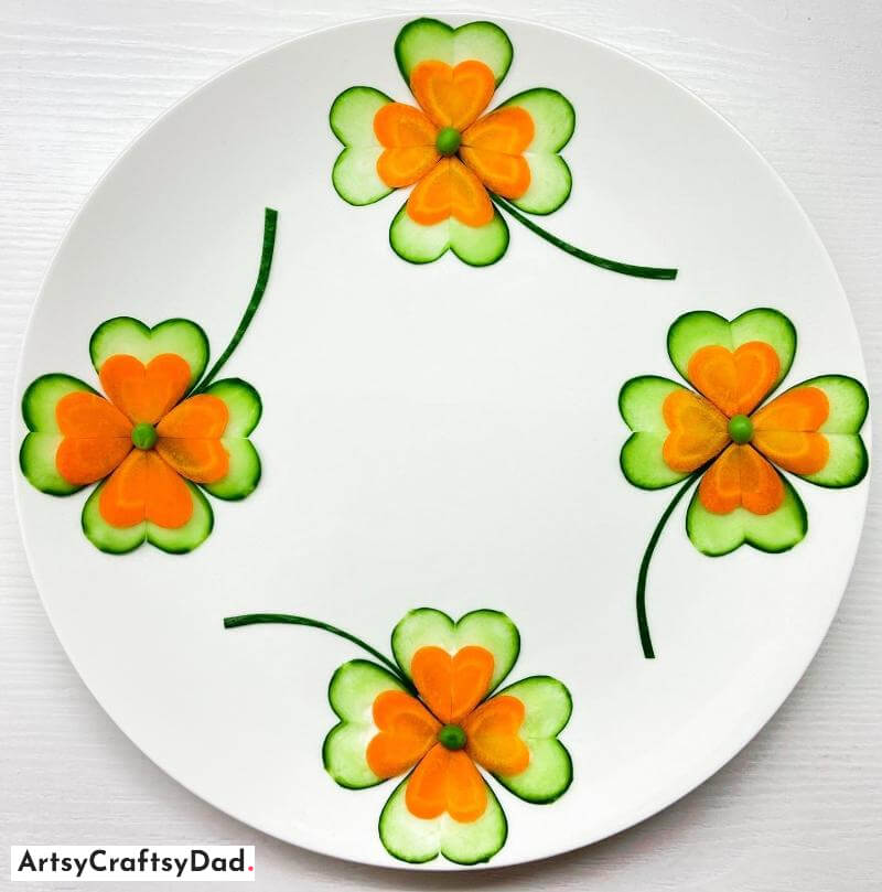 Vegetable Flower Using Cucumber and Carrot Carving- Food Decoration - Crafting a Circular Plate Edge with Fruits and Veggies!
