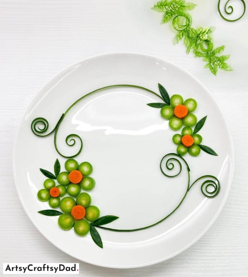 Vegetable Food Plating Decoration Idea on Border - Captivating Salad Plate Decor Plans for Kids