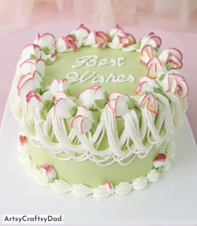 Vintage Floral Rose Cake Design With Best Wishes Name - Innovative Cake Crafting & Adornment Inspirations 