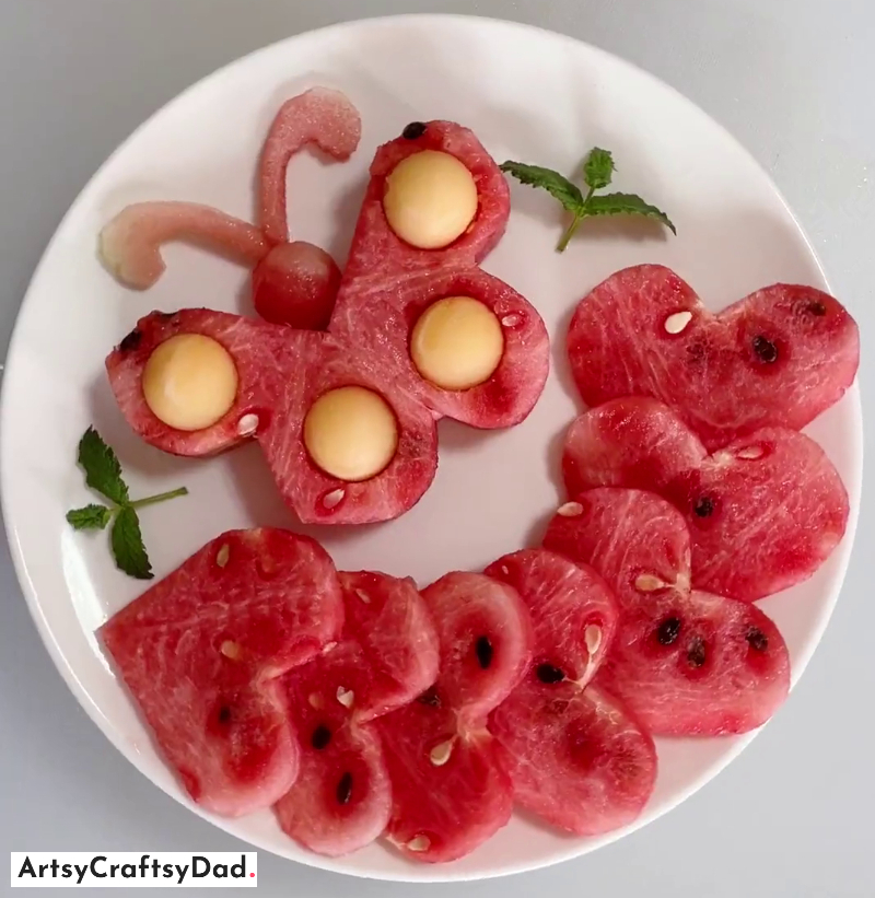 Watermelon Butterfly and Hearts Food Decoration - Decorating food with watermelon, butterfly and hearts