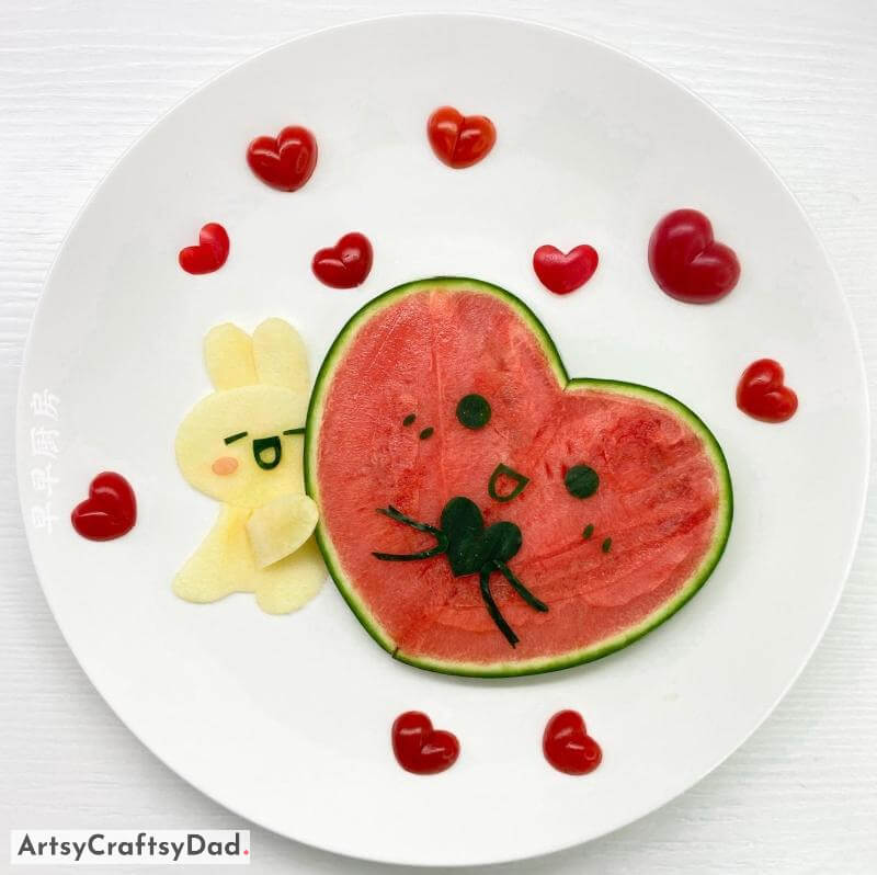 Watermelon Heart with Apple Bunny Food Decoration - Expressing Your Artistic Side Through Your Fruit Platter