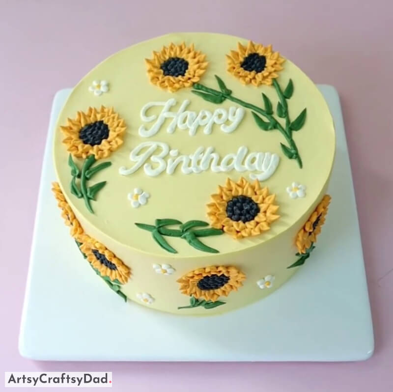 Whipped Cream Sunflowers Birthday Cake Decoration Idea - Ways to Decorate a Birthday Cake Easily