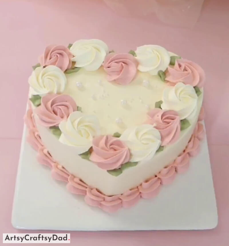 White and Pink Flowers With Pearls Topper - Cake Decoration - Ways to spruce up cakes for Valentine's Day 