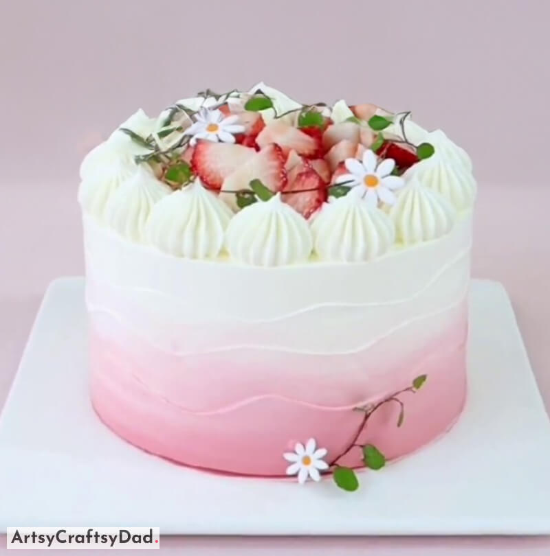 White and Pink Ombre Cake Decoration With Strawberries Topping - Delicious & Scrumptious Strawberry Toppings for Cakes