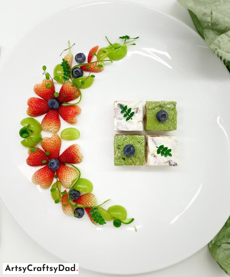 Wonderful Fruits Salad Garnishing Besides Cheesecake On Food Plate - Adding a Wonderful Fruit Salad to the Cheesecake on the Food Plate