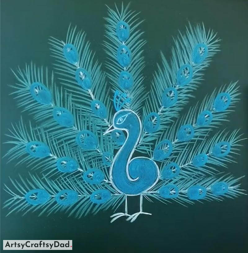 Wonderful Peacock Chalk Drawing to Make on Board - Creating a bright and vivid chalk illustration on the board