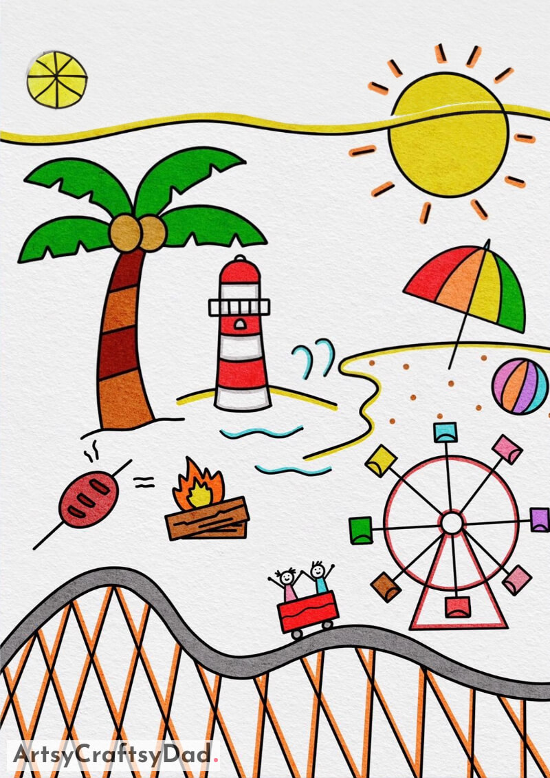Wonderful Seashore with a Lot of Enjoyable Activities Drawing Idea - Stimulating and Motivating Drawing Concepts for Youngsters 