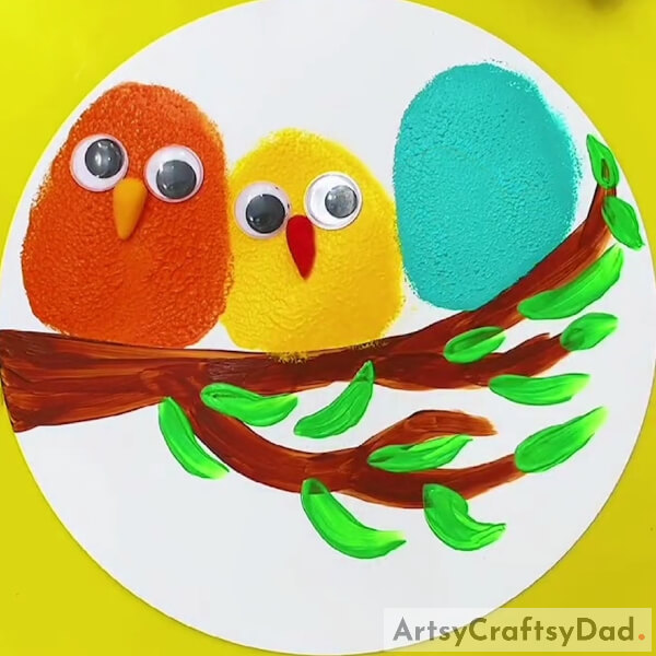 Adding Little Clay Noses To The Birds' Faces- Step-by-Step Guide to Creating a Tree Branch Painting with Birds