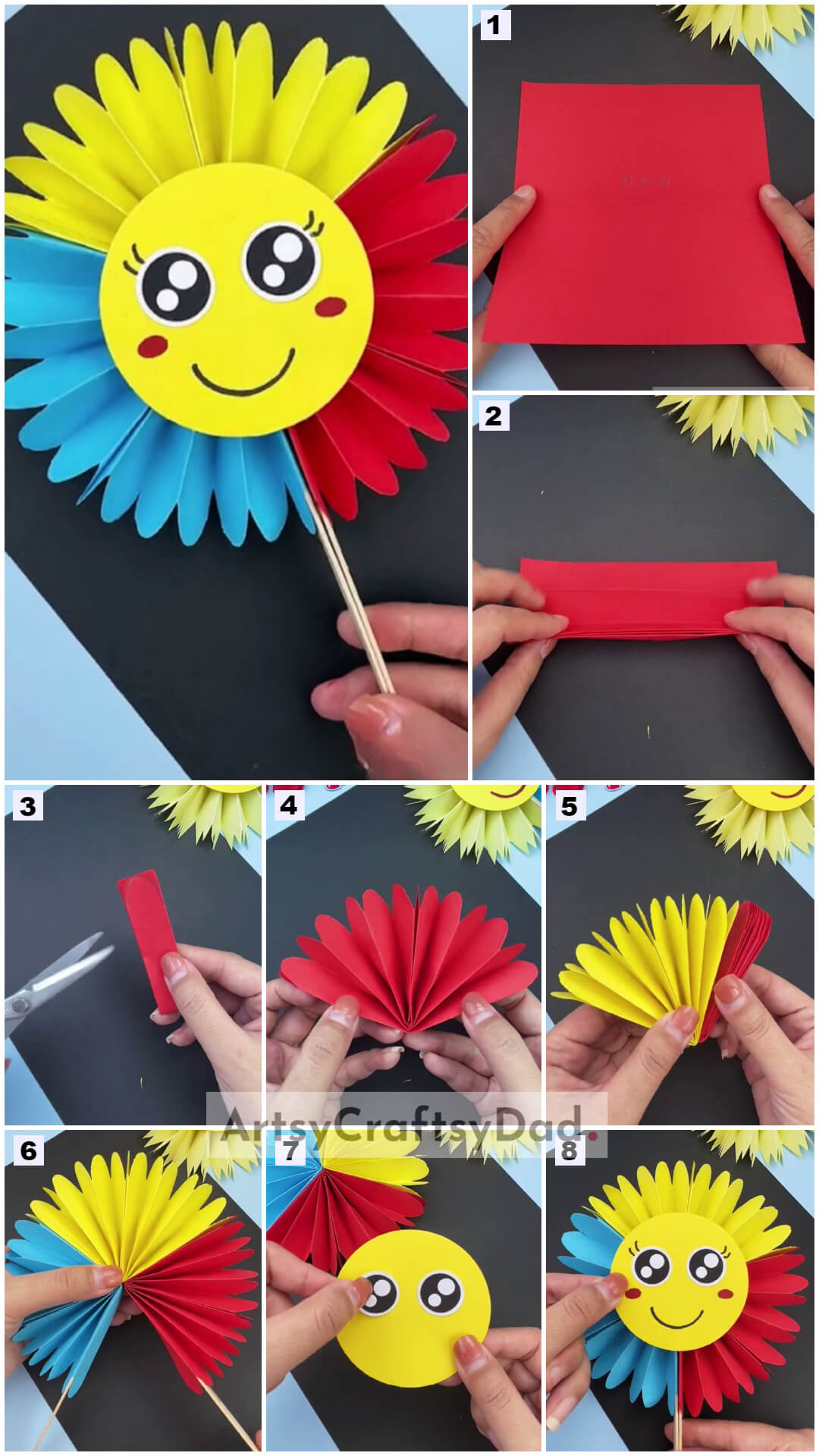 Colorful Paper Flower Hand Fan Craft Tutorial