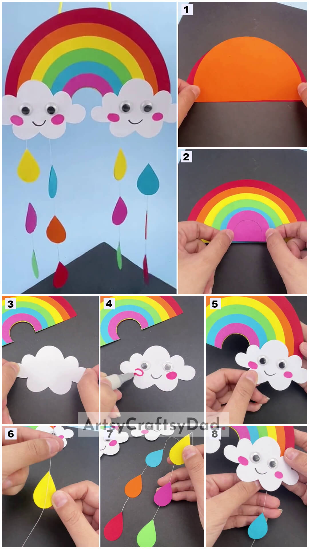 Colorful Paper Rainbow Wall Hanging Craft Tutorial For Kids