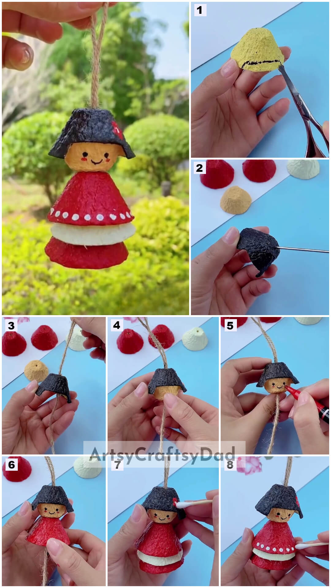 Cute Egg Tray Doll Craft Tutorial For Hanging Decor