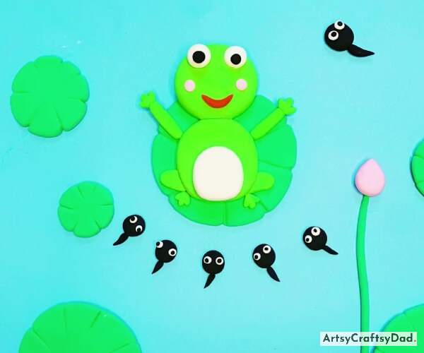 Tada! Our Frog & Tadpole Clay Craft In Pond Is Ready!