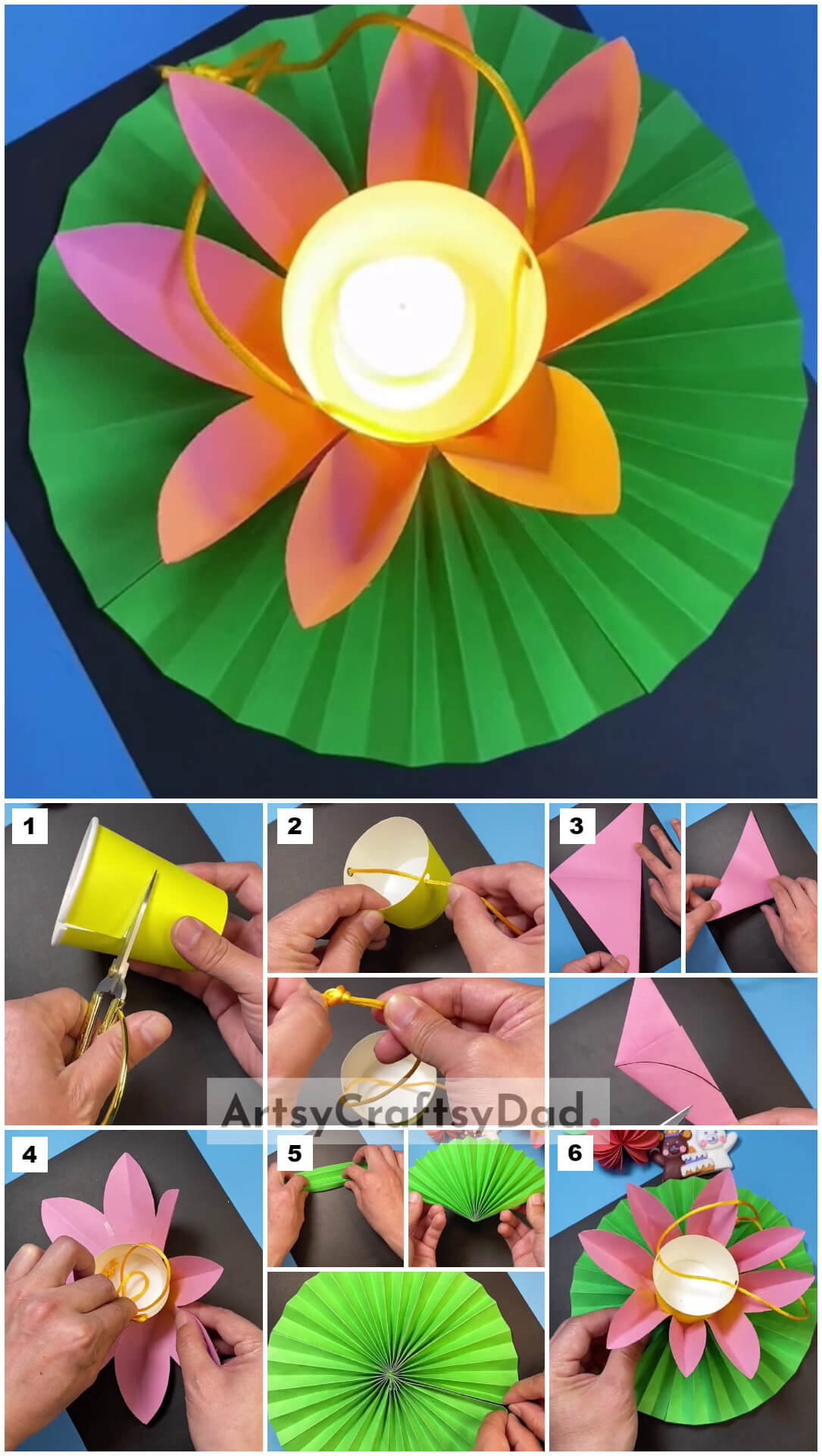 DIY Lotus Lantern Craft Tutorial Using Paper Cup &amp; Paper