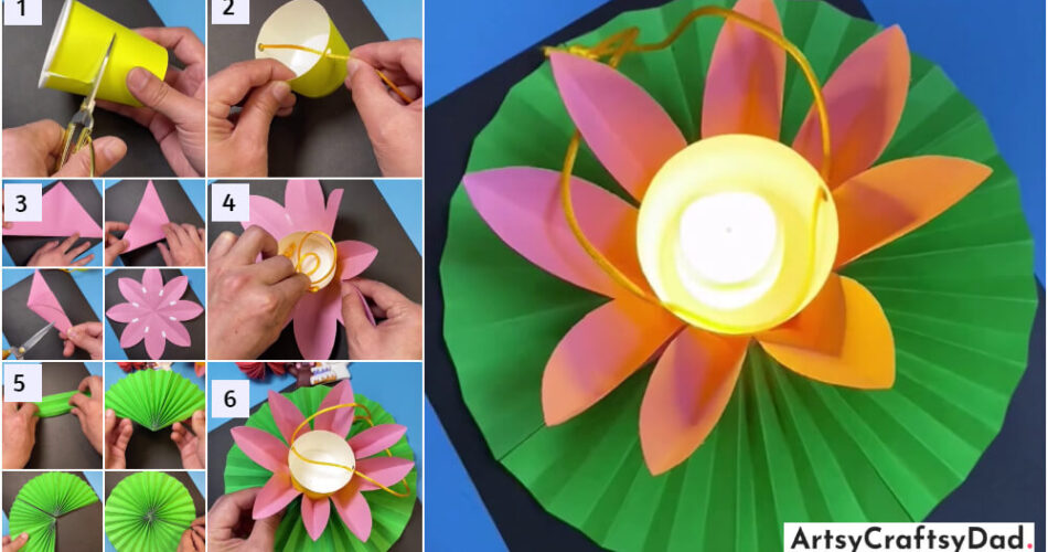 DIY Lotus Lantern Craft Tutorial Using Paper Cup & Paper