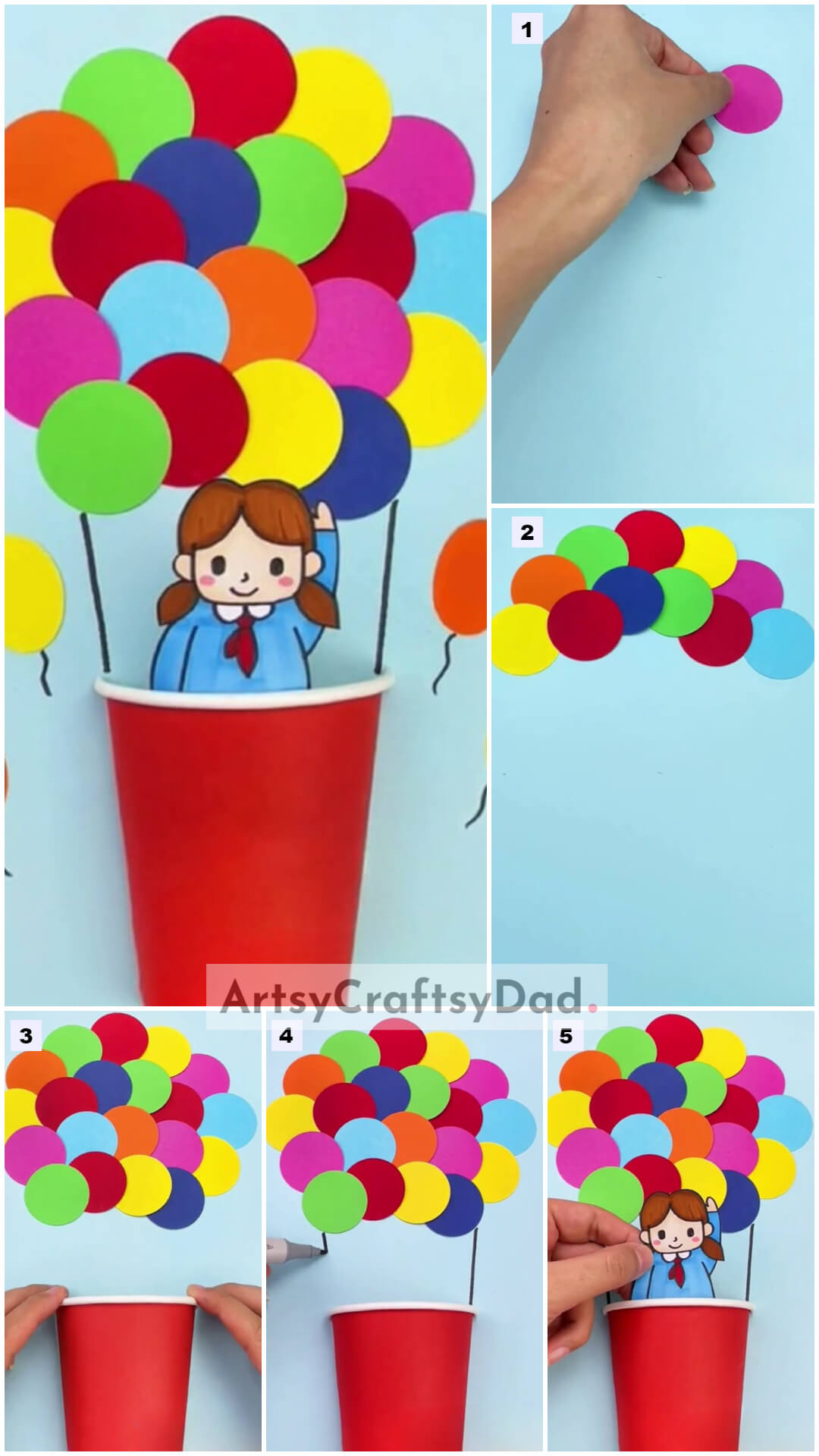 DIY Paper &amp; Paper Cup Hot Air Balloon Craft Tutorial For Kids