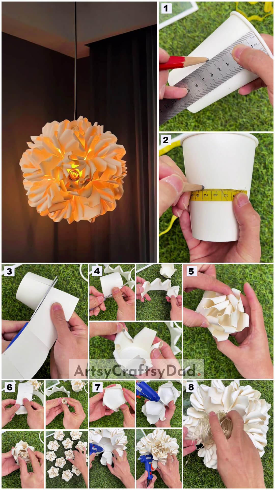 Flower Chandelier Hanging Lamp - Paper Cup Craft Tutorial