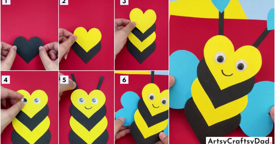 Heart Shaped Honey Bee Paper Craft Tutorial For Beginners
