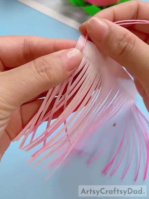 Pasting Thread on the Top of Stripes Paper