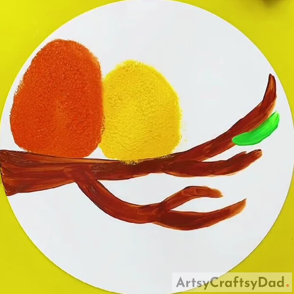 Making the Second Bird With Orange Paint- A Painting Tutorial Demonstrating Birds Resting on a Tree Branch