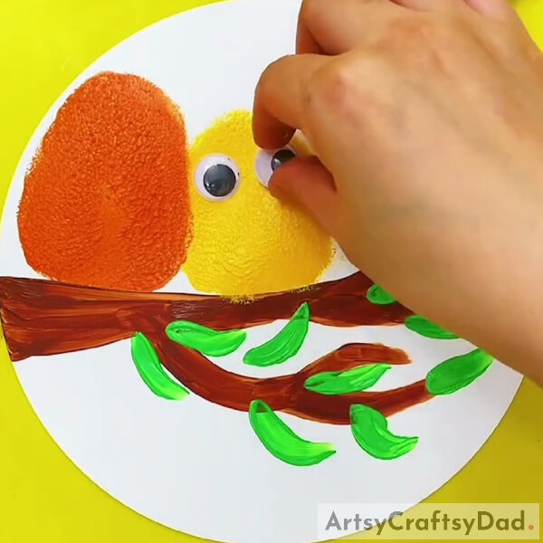 Pasting Googly Eyes Onto The Birds- Painting Tutorial: Capturing Birds Sitting on a Tree Branch