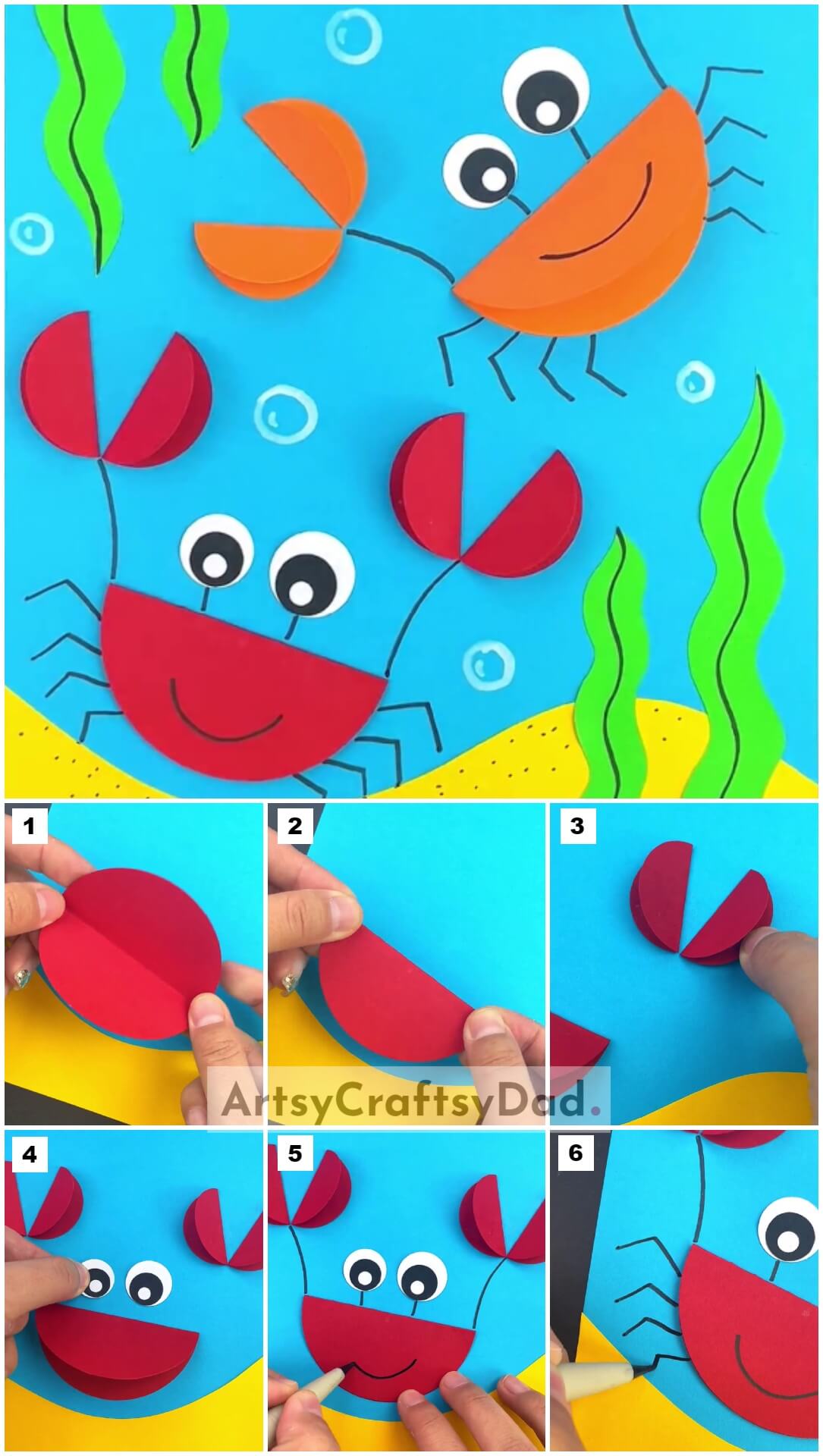 3D Crab Paper Craft Step By Step Tutorial For Kids