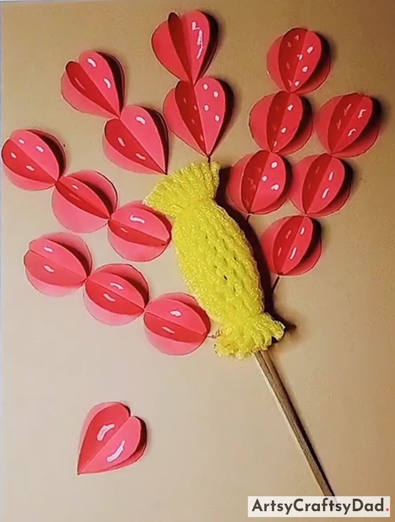 3d heart Shape flower Bouquet Craft With Red Paper, Fruit Foam & Sticks-Engaging and Resourceful 3D Paper Craft Activities for Children's Enjoyment