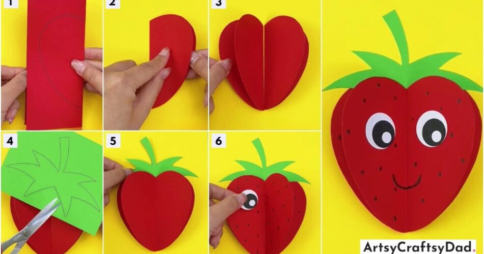 3D Paper Heart Strawberry Craft Tutorial For Kids