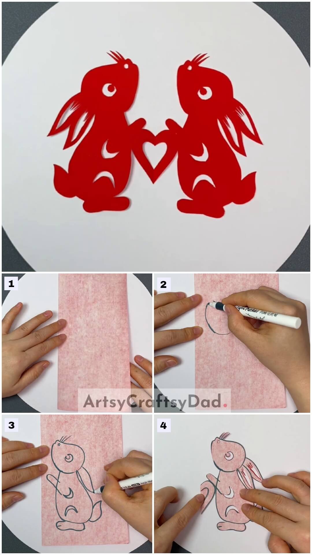 Red Rabbits Paper Craft Step By Step Tutorial For Kids
