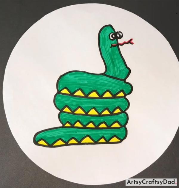 Simple Snake Drawing Idea For 5-6 Years Old Kids-Simple Art Concepts for Circular Paper