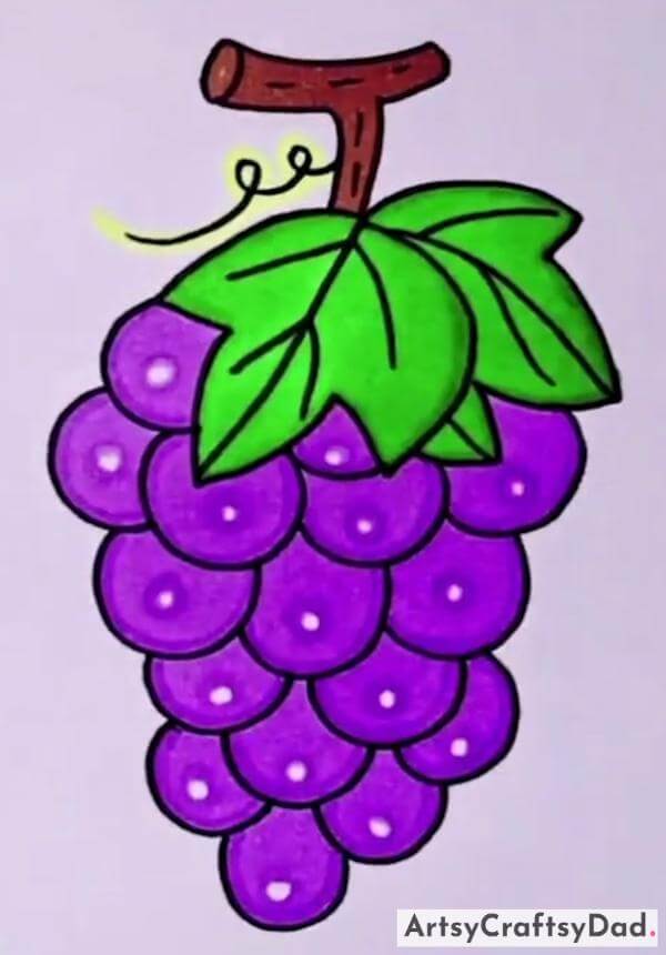 Adorable Grapes Drawing Idea for Beginners-Eye-catching Ideas for Food Drawings Suitable for Kids