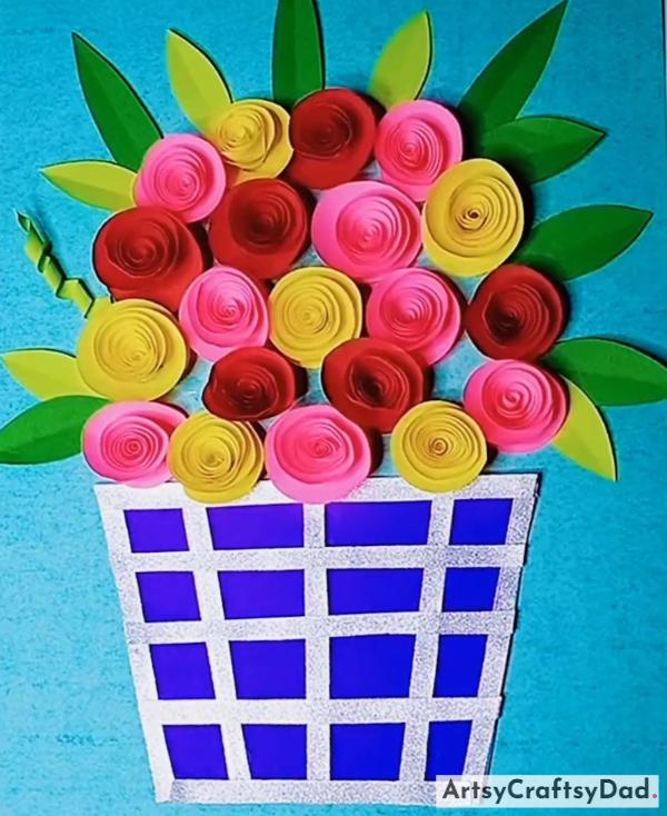 Adorable Rose Flower Basket Craft Idea for Children - Basic Paper Flower Crafting Ideas for Newbies