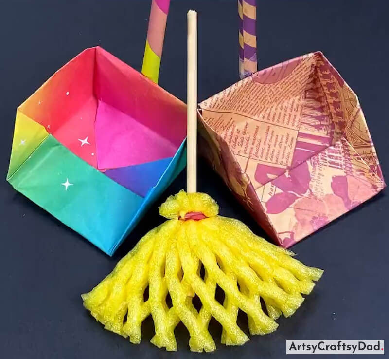 Amazing Broom And Dustpan Craft Idea For Kids-Kid-friendly paper crafts that are simple and colorful