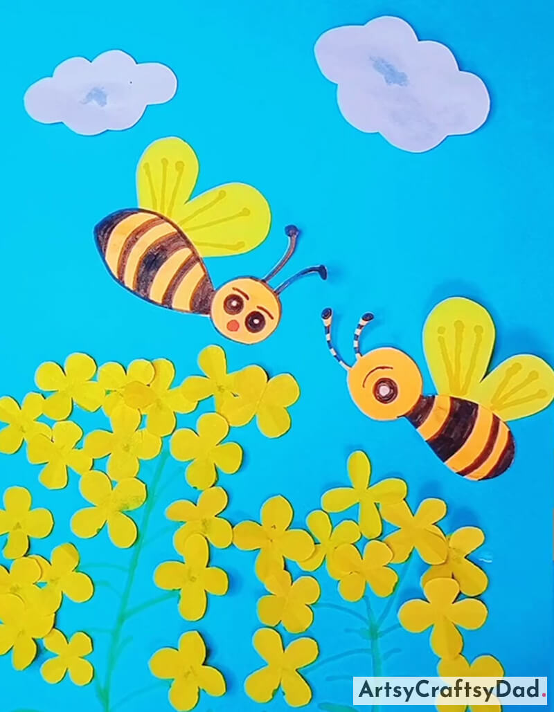 Attractive Honeybees & Flower Craft Using Yellow Paper & Marker - Easy Paper Crafts for Kids with Vibrant Colors
